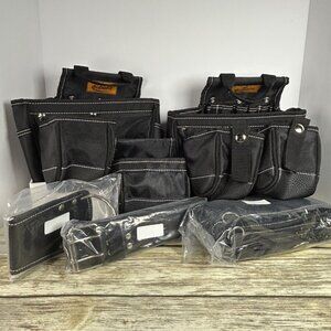 NEW AUPOFIT 7-PIECE PROFESSIONAL TOOL BELT SET WITH SUSPENDERS & 32 POCKETS - BL